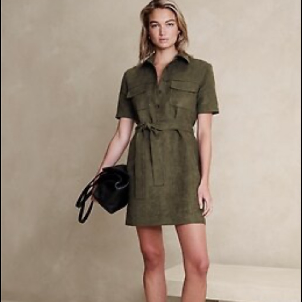 NWT Banana Republic Olive Green Suede Shirt Dress (Small)